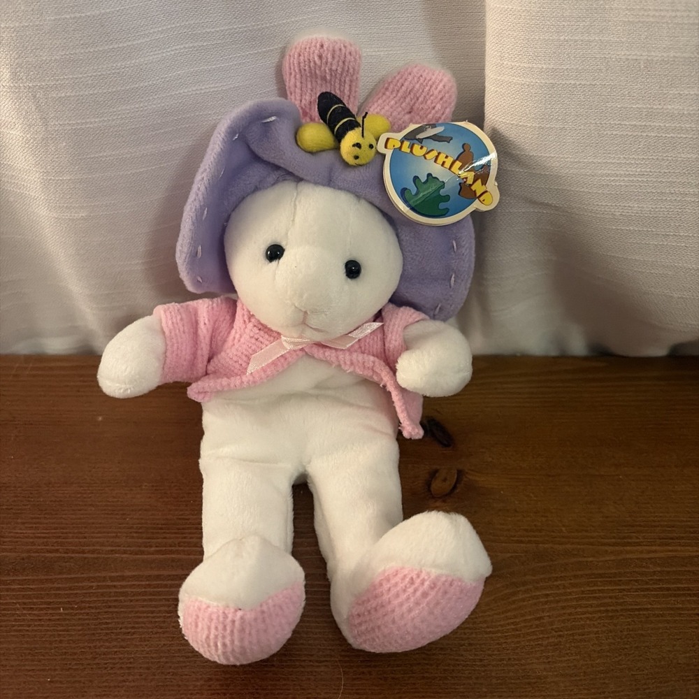 PlushLand Country Bunny Rabbit Bumble Bee Plush Stuffed Animal 11" Bean Bag NEW